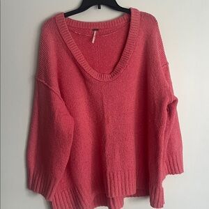 Free People V-Neck Sweater in Vibrant Pink